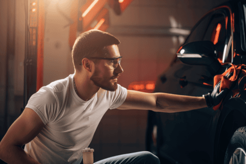 Surface protection specialist applying paint protection