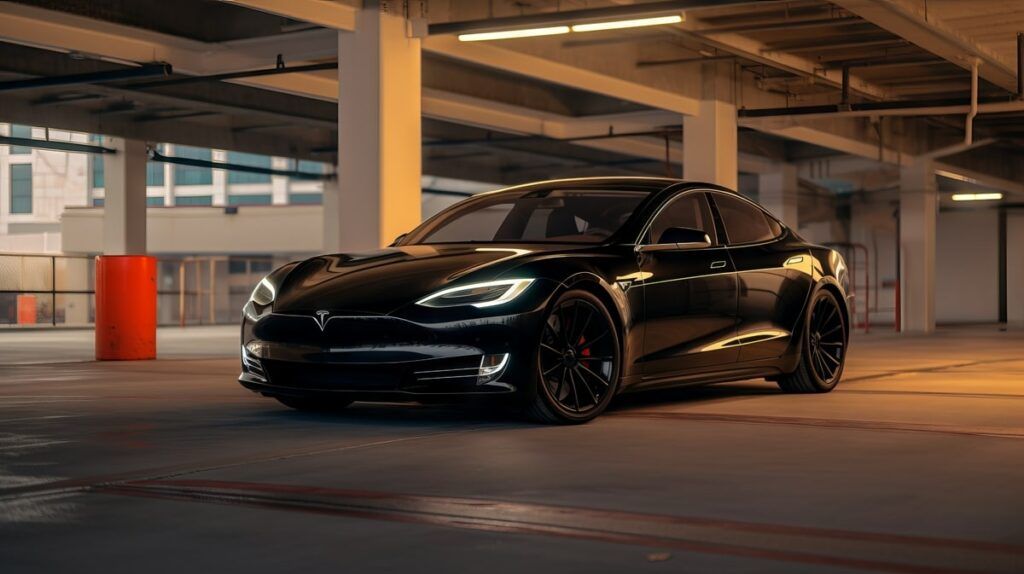 A black Tesla Model S with front PPF and Ceramic Coating