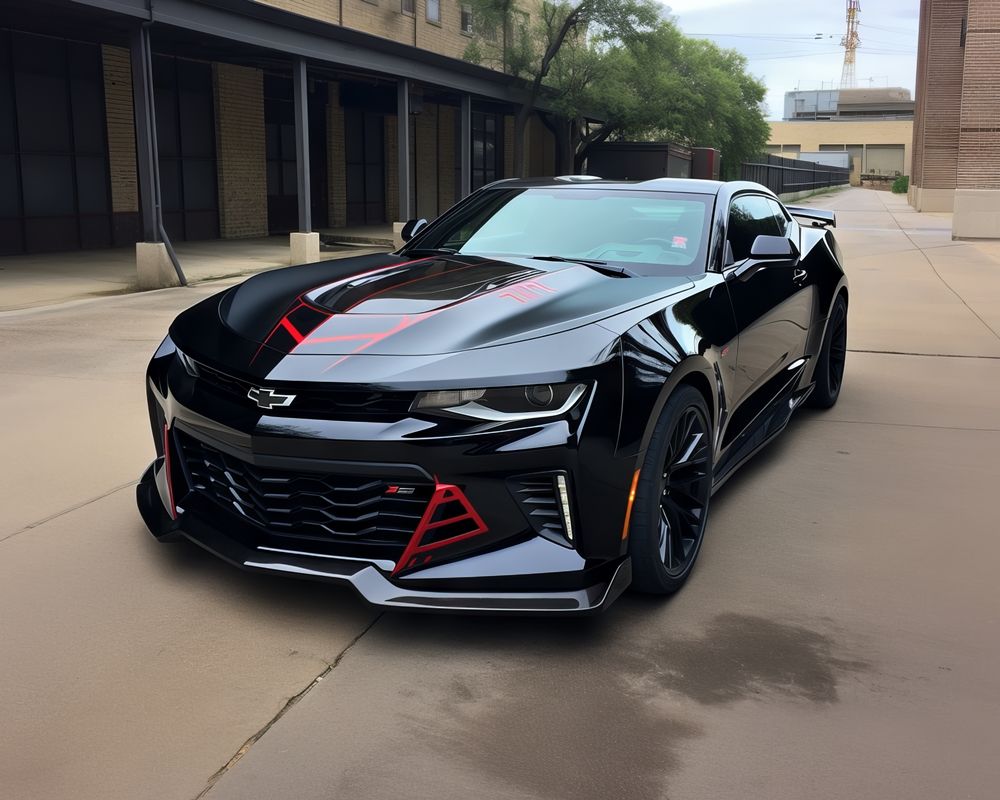 2022 Black Chevrolet Camaro Featuring Custom Red Graphic Wrap