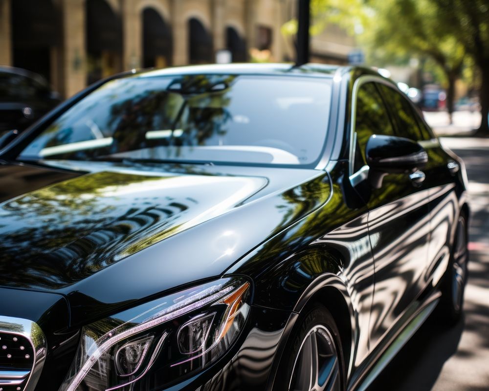 A car with 3M window tinting reflecting heat, showcasing a perfect finish