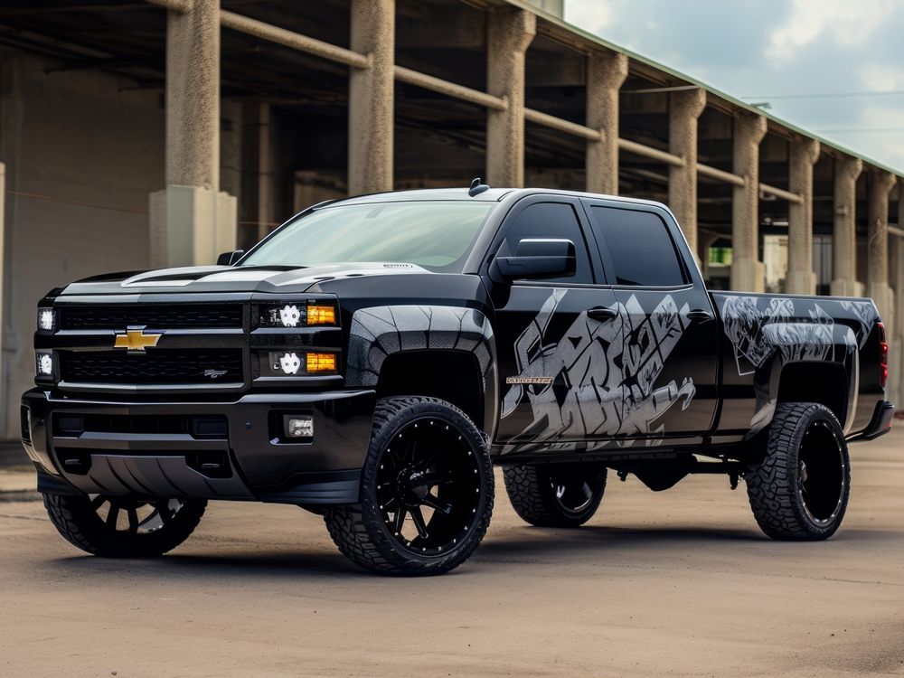 2021 Chevrolet 1500 pickup truck wrapped in custom gray patterns showcasing modern design and style